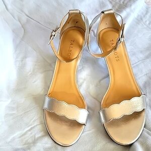 Silver kitten heel scalloped strapped sandals